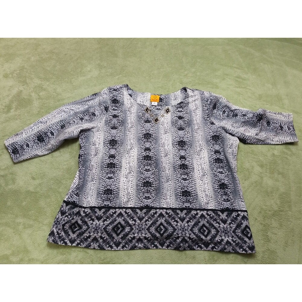 Ruby Rd Blouse  Long Sleeve Womens Gray  3X Top Floral 3/4 Sleeve Sheer